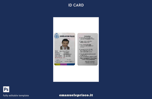 modello di documento di identità della polizia del Bangladesh in stile verificat